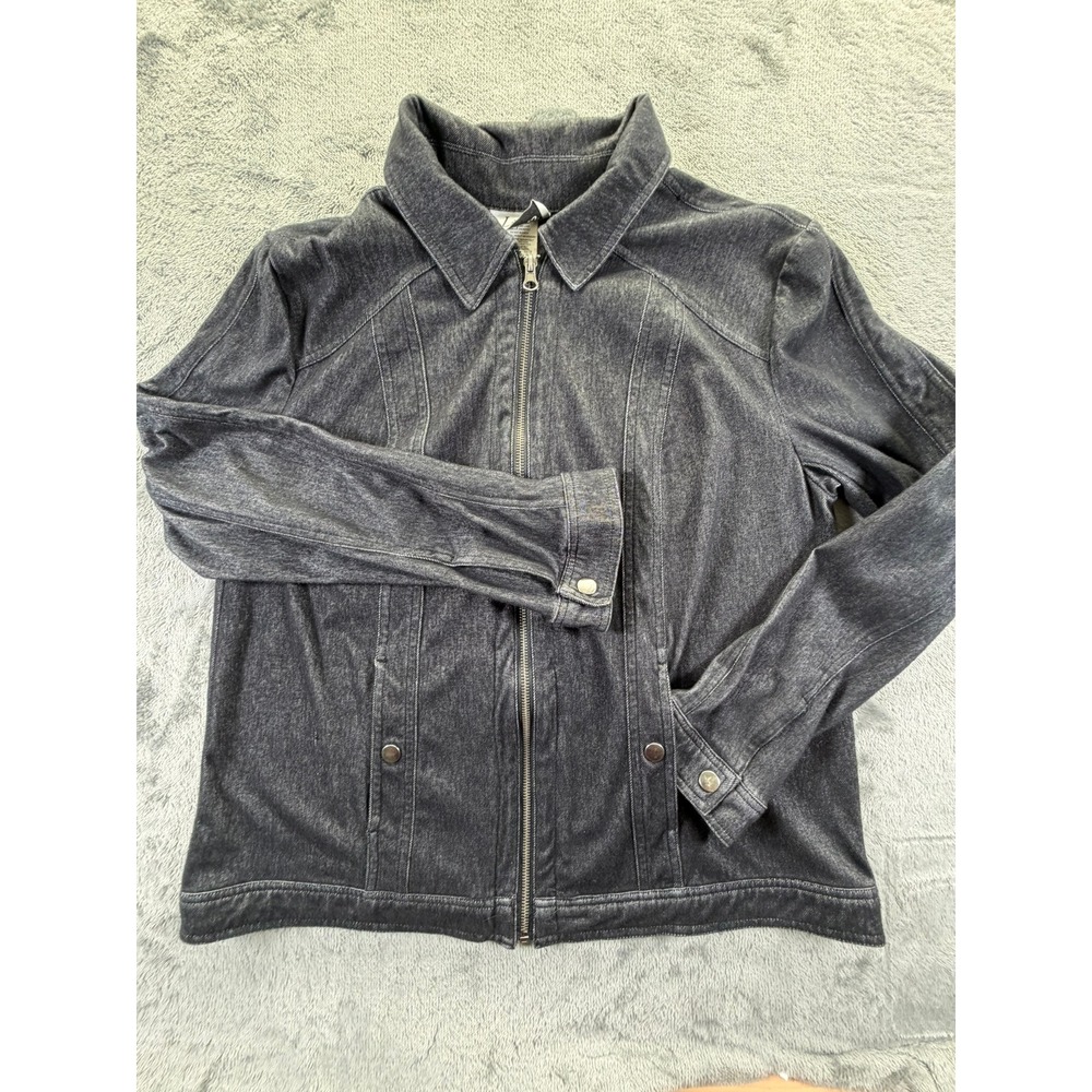 Links Womens Full Zip Denim Jacket Dark Gray Wash Stretch Size L 8076